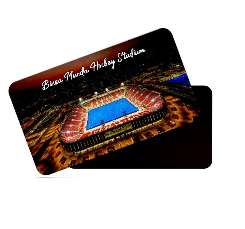 dhcrafts Rectangular Rubber Fridge Magnet / Magnetic Card Multicolor Odisha Birsa Munda Hockey Stadium Design Pack of 1 (8.6cm x 5.4cm)